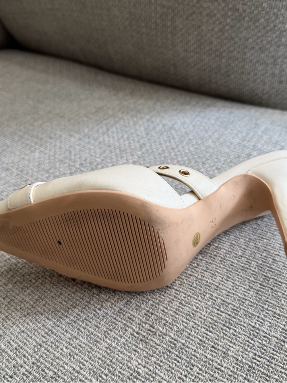 Cream Pointed-Toe Buckle Mule Heels - Picture 10 of 10